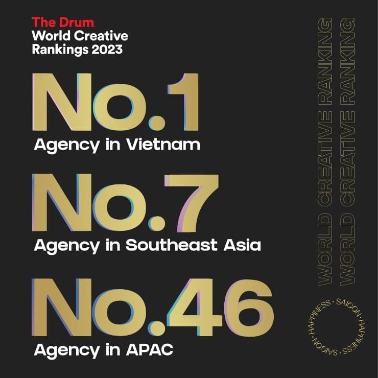 HAPPINESS SAIGON IS #1 VIETNAM-BASED AGENCY IN THE DRUM WORLD CREATIVE RANKINGS 2023